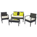 4 Seater Sofa Set Outdoor Furniture Lounge Setting Wicker Chairs Table Rattan Lounger Bistro Patio Garden Cushions Black-#product_category#-Home Living Store