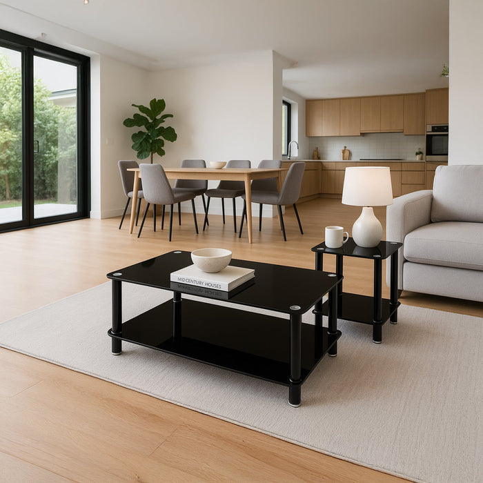 ACE End Table 400mm Tempered Glass and Steel Black by Tauris