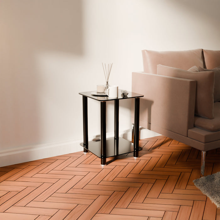 ACE End Table 400mm Tempered Glass and Steel Black by Tauris