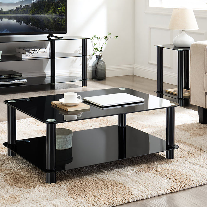 ACE End Table 400mm Tempered Glass and Steel Black by Tauris