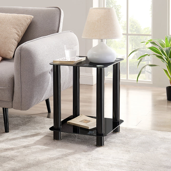 ACE End Table 400mm Tempered Glass and Steel Black by Tauris