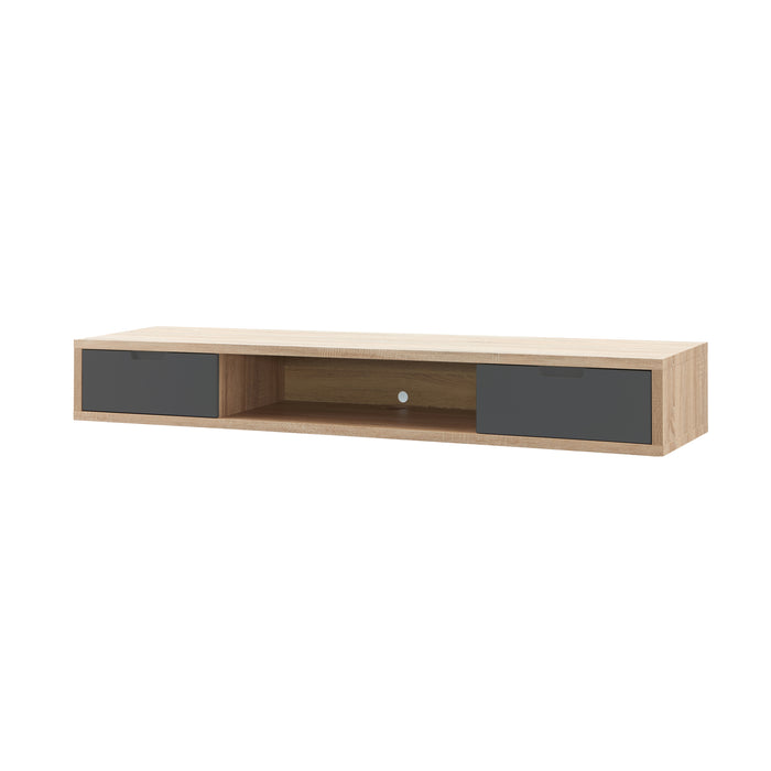 Air Entertainment Unit, Wall Mount, Entertainment Unit, 1500mm Oak with Grey Drawers by Criterion