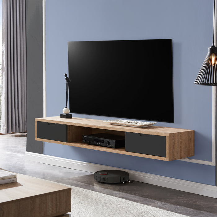 Air Entertainment Unit, Wall Mount, Entertainment Unit, 1500mm Oak with Grey Drawers by Criterion