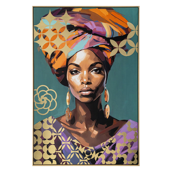 Brushmarks Foiled Canvas African Woman Teal by Urban Style