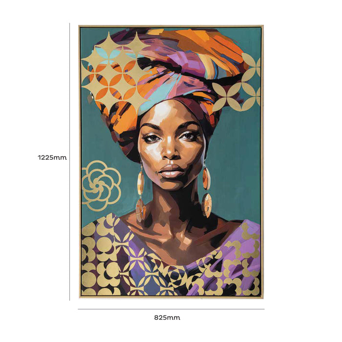 Brushmarks Foiled Canvas African Woman Teal by Urban Style
