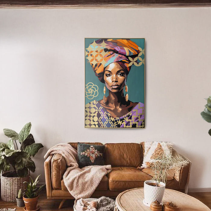 Brushmarks Foiled Canvas African Woman Teal by Urban Style