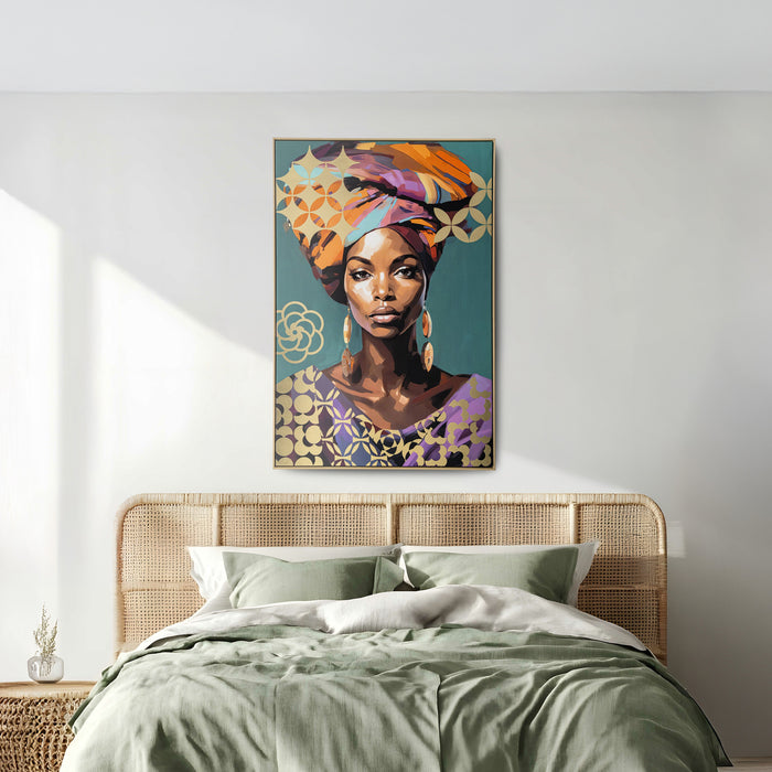 Brushmarks Foiled Canvas African Woman Teal by Urban Style