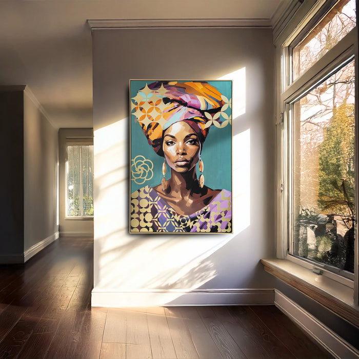 Brushmarks Foiled Canvas African Woman Teal by Urban Style