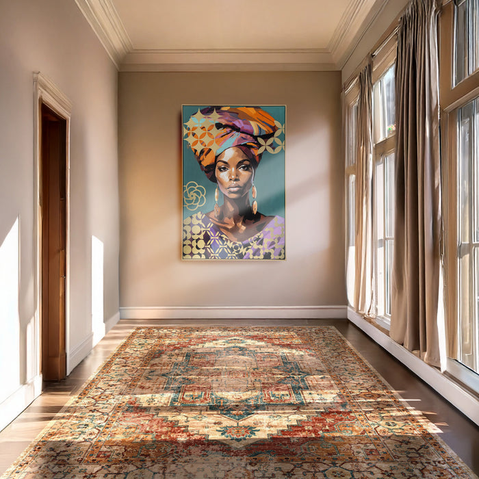 Brushmarks Foiled Canvas African Woman Teal by Urban Style