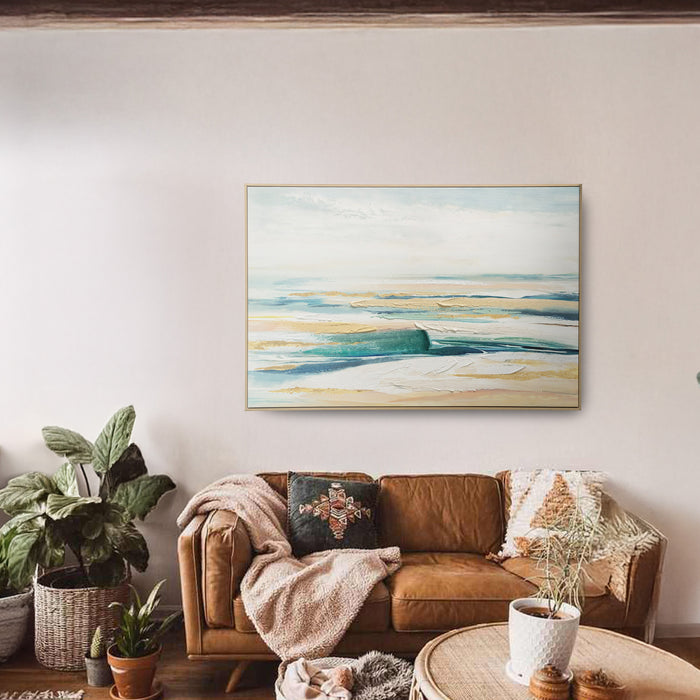 Brushmarks Embellished Canvas Abstract Coastal by Urban Style