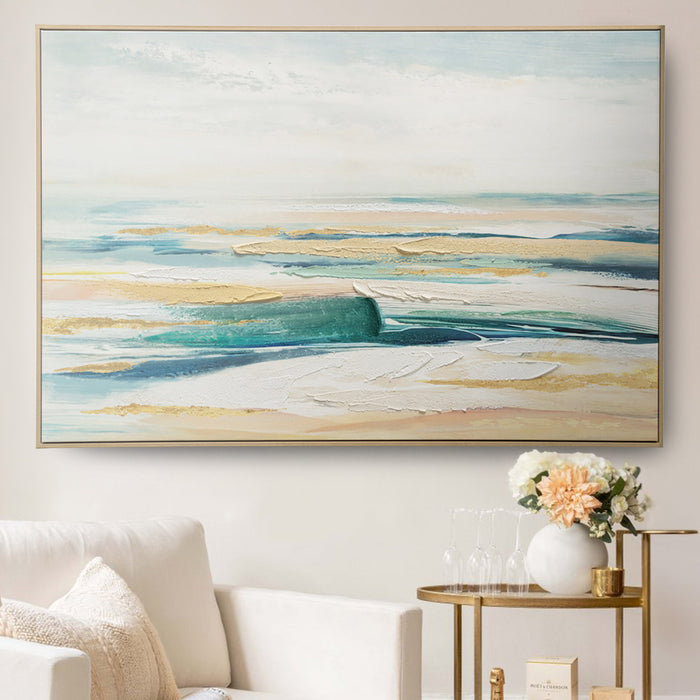 Brushmarks Embellished Canvas Abstract Coastal by Urban Style