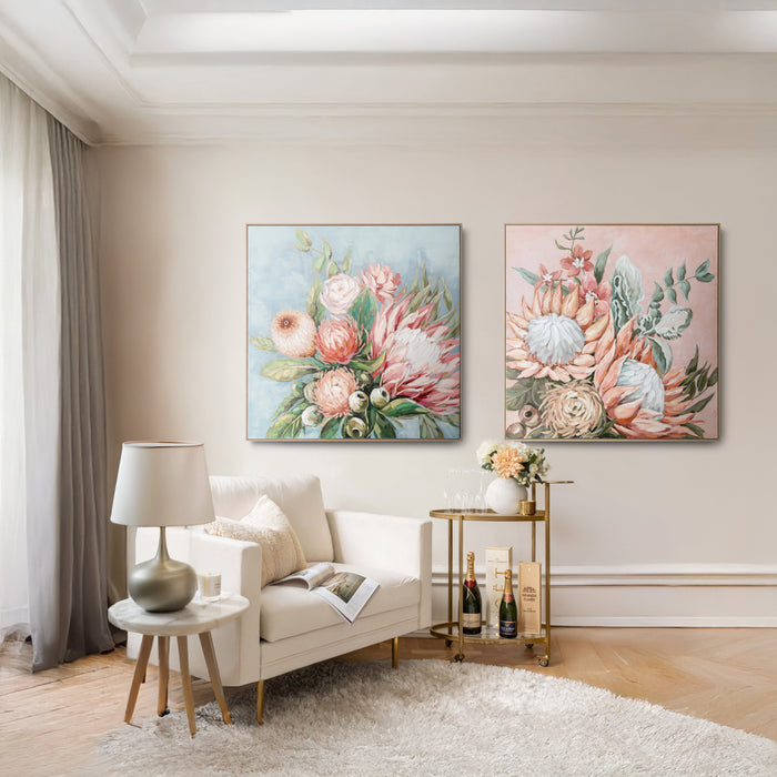 Brushmarks Embellished Canvas Protea Blue by Urban Style