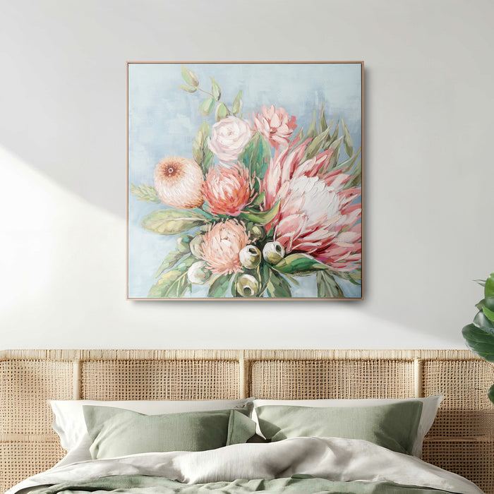Brushmarks Embellished Canvas Protea Blue by Urban Style
