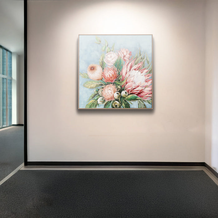 Brushmarks Embellished Canvas Protea Blue by Urban Style