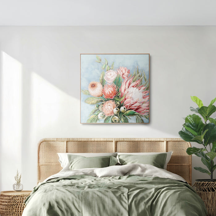 Brushmarks Embellished Canvas Protea Blue by Urban Style