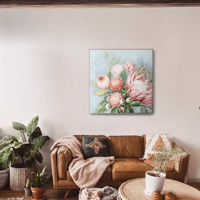 Brushmarks Embellished Canvas Protea Blue by Urban Style