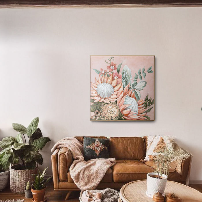 Brushmarks Embellished Canvas Protea Pink by Urban Style