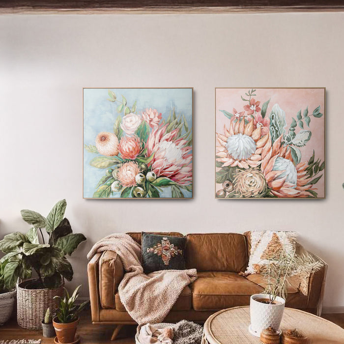 Brushmarks Embellished Canvas Protea Pink by Urban Style