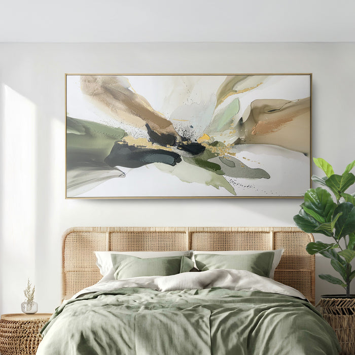 Brushmarks Embellished Canvas Abstract Green by Urban Style