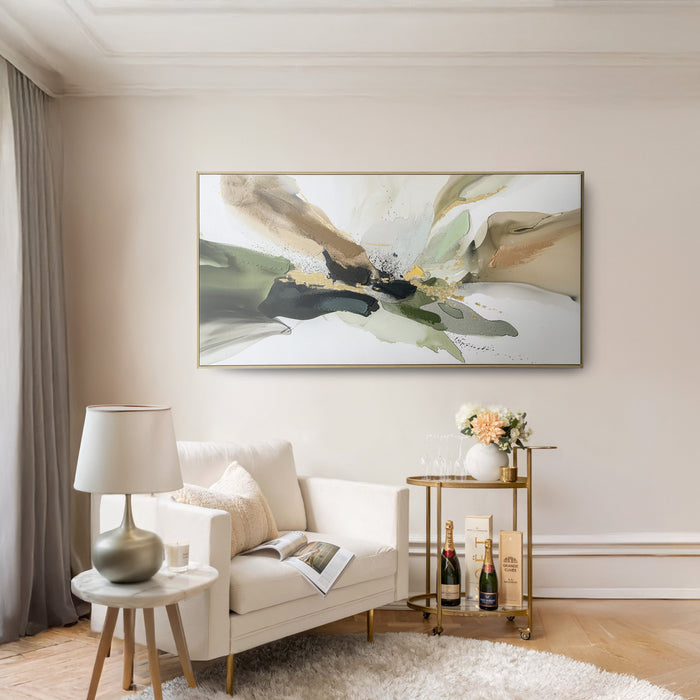 Brushmarks Embellished Canvas Abstract Green by Urban Style