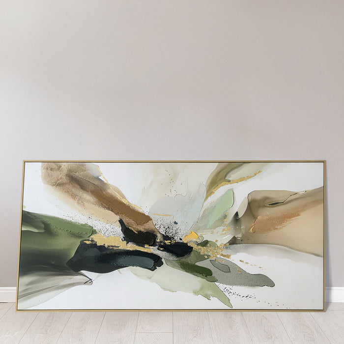 Brushmarks Embellished Canvas Abstract Green by Urban Style