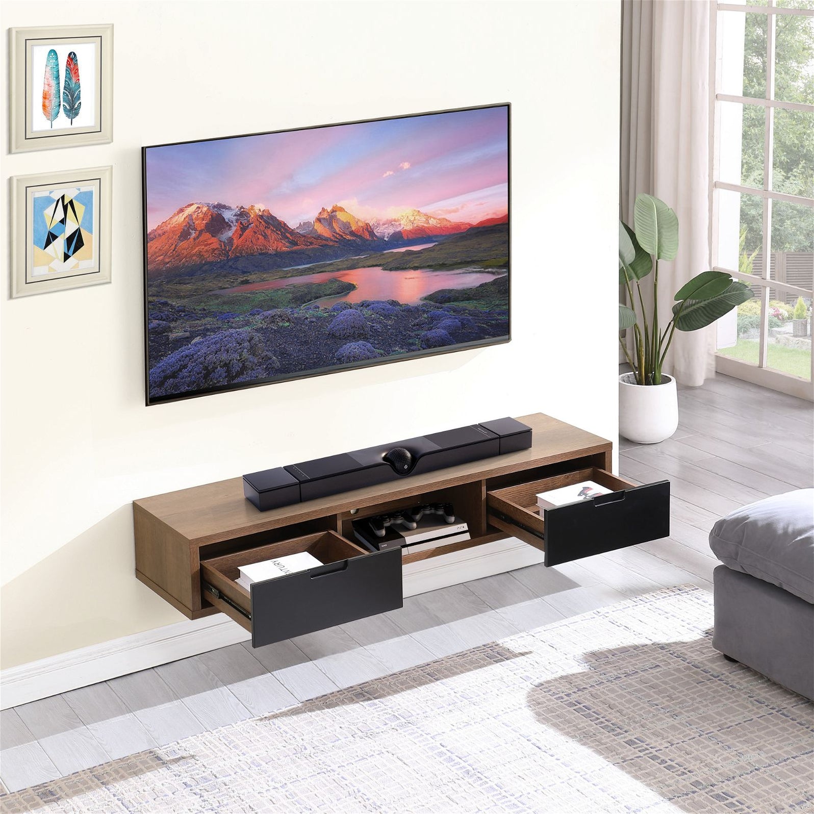 Air 1500 Wall Mount TV Unit, Hovering Entertainment Unit Dark Oak by ...