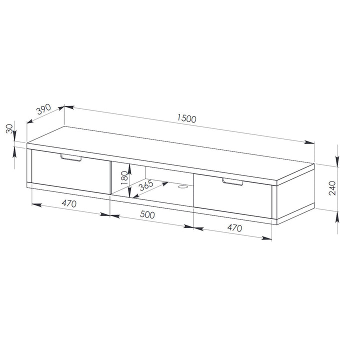 Air Entertainment Unit, Wall Mount, Entertainment Unit, 1500mm Dark Oak by Criterion - Home Living Store - Floating TV Cabinet
