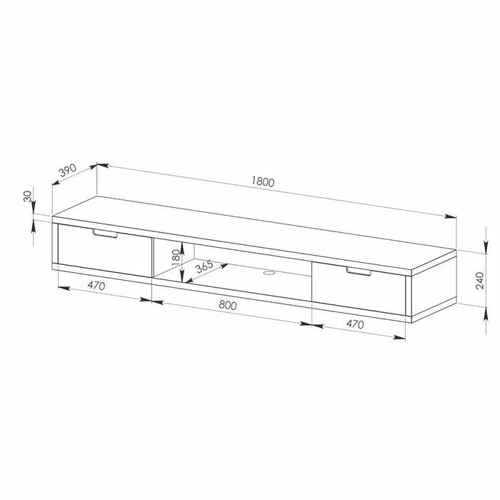 Air Entertainment Unit, Wall Mount, Entertainment Unit, 1800mm Oak by Criterion - Home Living Store - Entertainment Unit