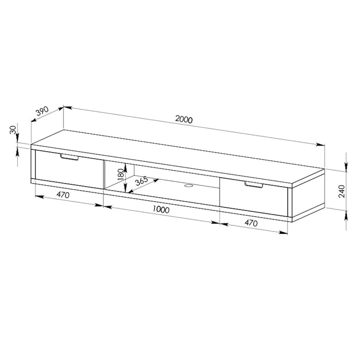 Air Entertainment Unit, Wall Mount, Entertainment Unit, 2000mm Dark Oak by Criterion - Home Living Store - Floating TV Cabinet
