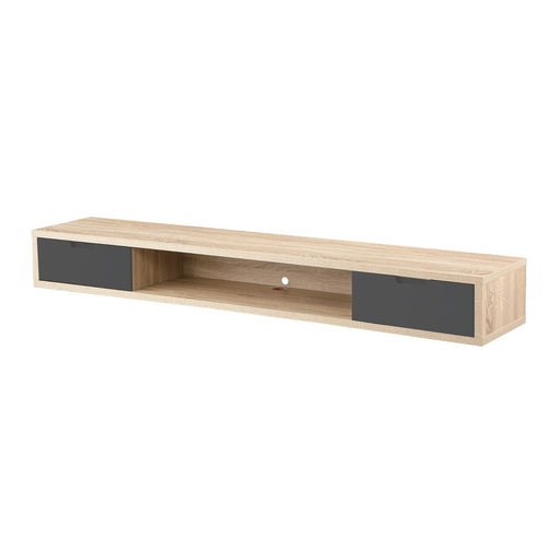 Air Entertainment Unit, Wall Mount, Entertainment Unit, 2000mm Oak with Grey Drawers by Criterion -Home Living Store - -  