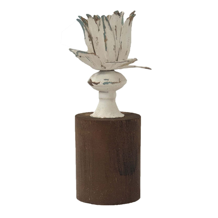 Anala Candle Holder Metal Flower in Bloom with Wooden Base by Urban Style -Home Living Store - -  