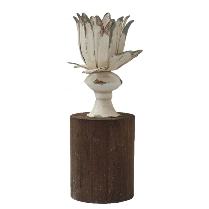 Anala Candle Holder Metal Flower in Bloom with Wooden Base by Urban Style -Home Living Store - -  