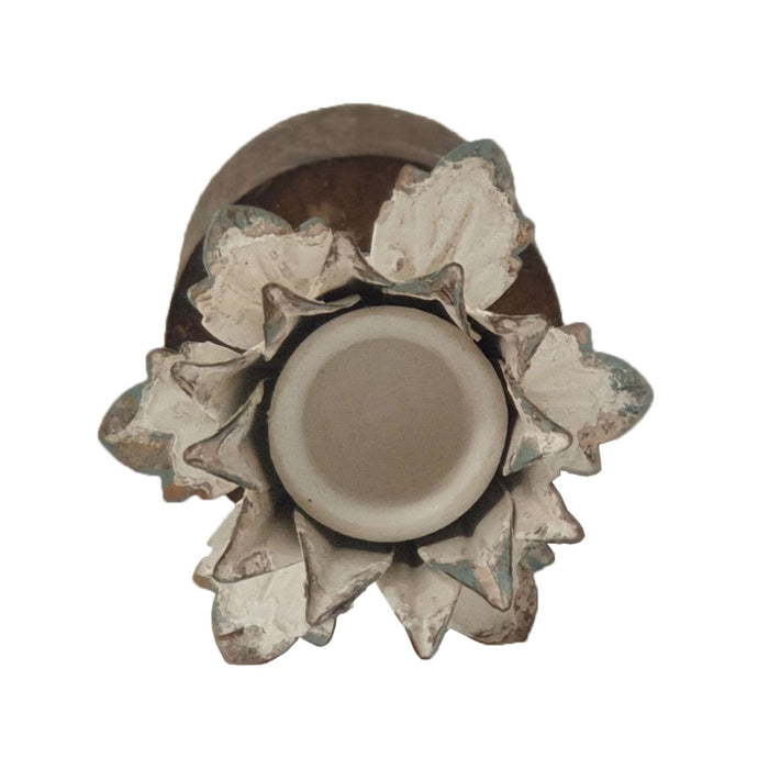Anala Candle Holder Metal Flower in Bloom with Wooden Base by Urban Style -Home Living Store - -  