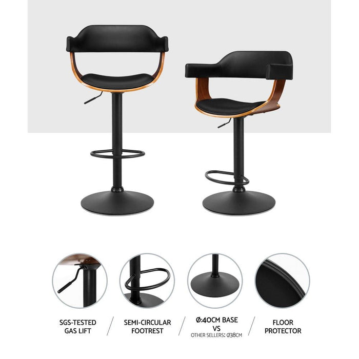 Artiss Bar Stools Gas Lift Leather w/Armrest All Black -Home Living Store - -  