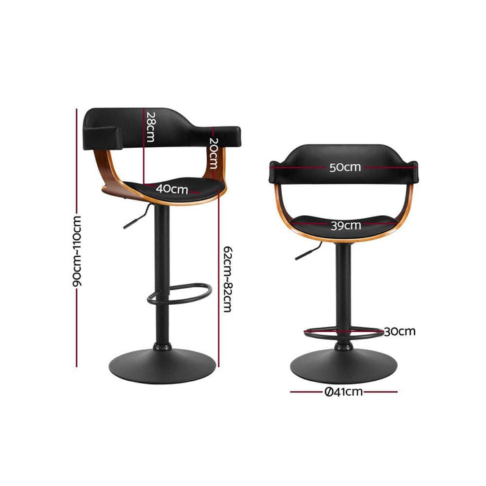 Artiss Bar Stools Gas Lift Leather w/Armrest All Black -Home Living Store - -  