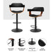 Two Bar Stools Gas Lift Leather w/Armrest All Black -Home Living Store - -  