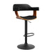 Two Bar Stools Gas Lift Leather w/Armrest All Black -Home Living Store - -  