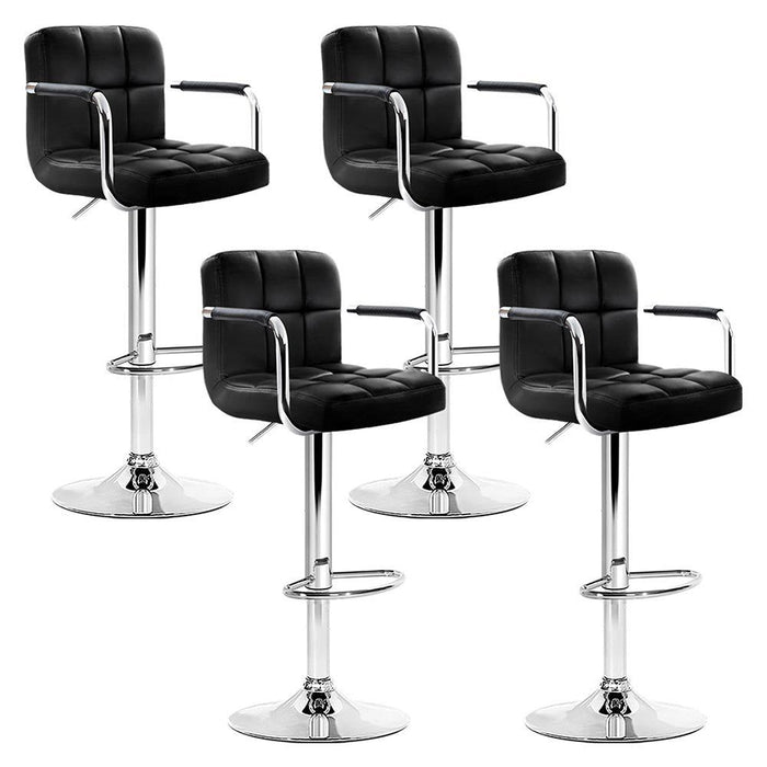 Four Bar Stools Leather Gas Lift w/Armrest Black -Home Living Store - -  
