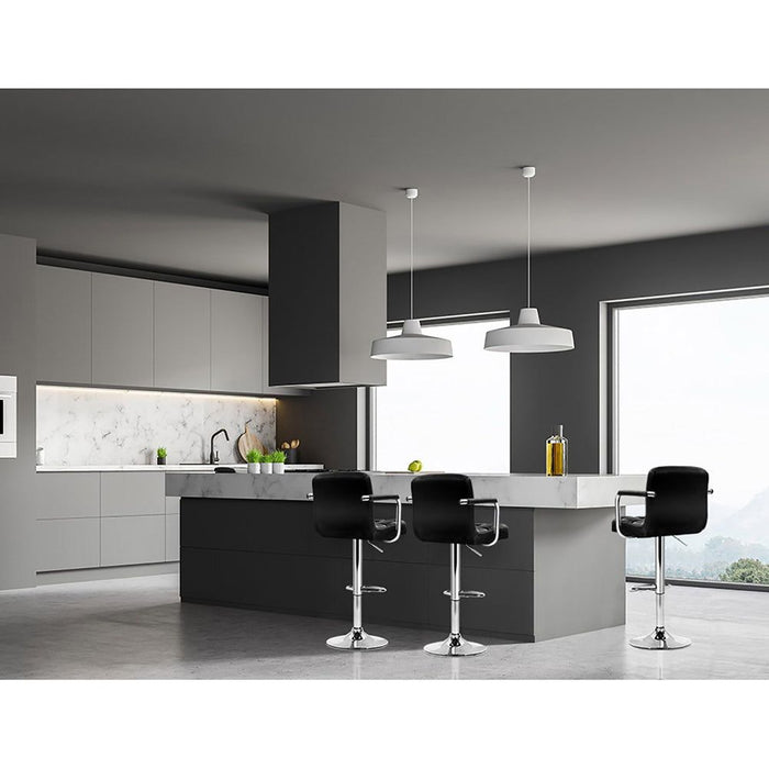 Four Bar Stools Leather Gas Lift w/Armrest Black -Home Living Store - -  