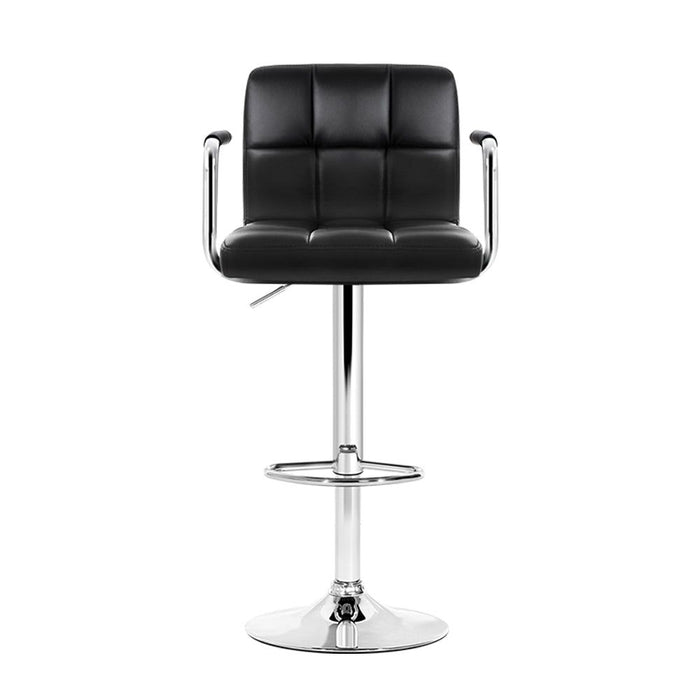 Four Bar Stools Leather Gas Lift w/Armrest Black -Home Living Store - -  