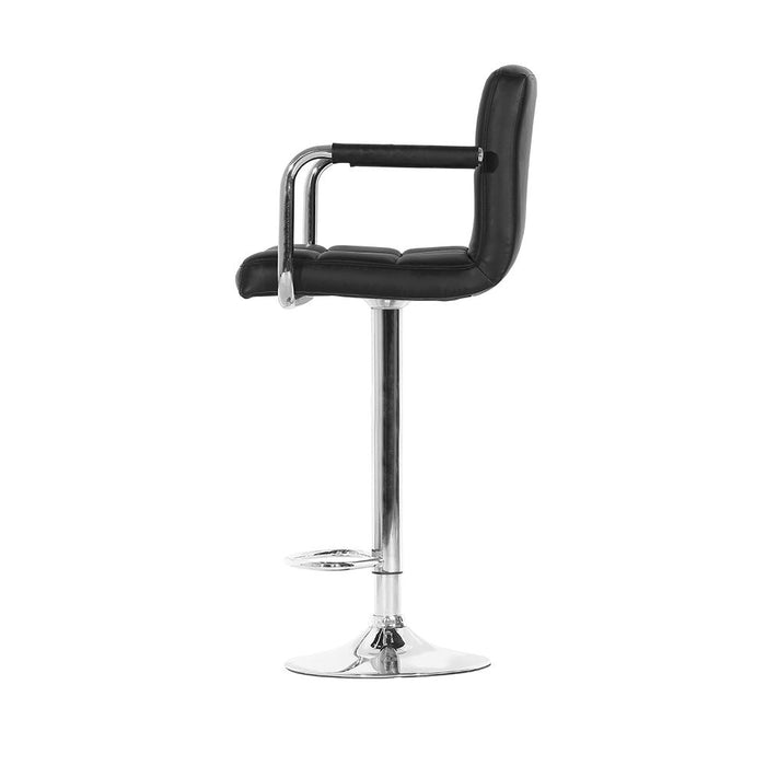 Four Bar Stools Leather Gas Lift w/Armrest Black -Home Living Store - -  