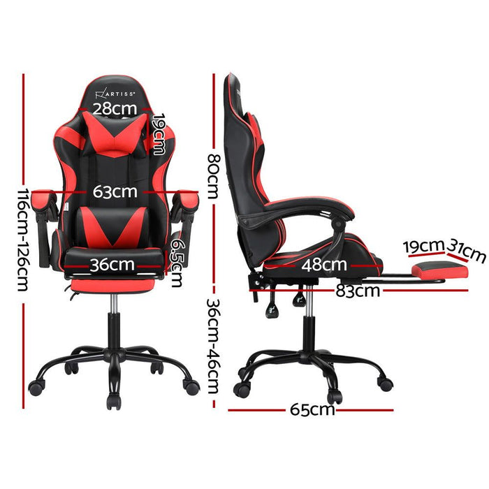 Artiss 2 Point Massage Gaming Office Chair Footrest Red -Home Living Store - -  