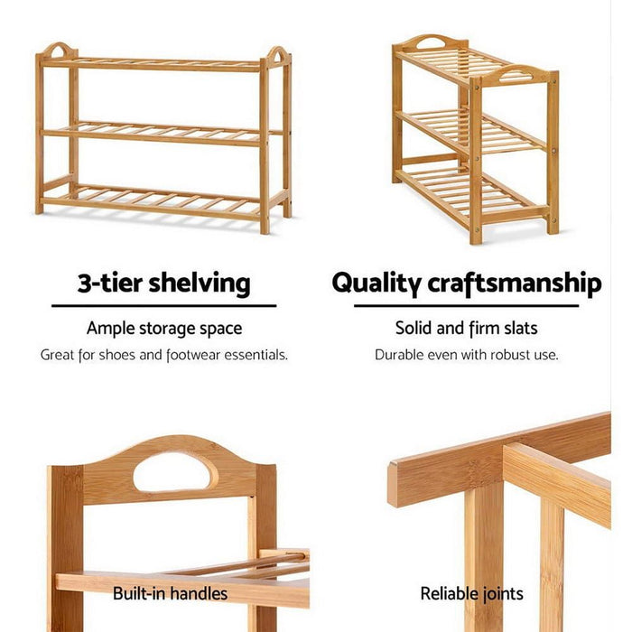 Artiss 3 Tiers Bamboo Shoe Rack Storage Organiser Wooden Shelf Stand Shelves -Home Living Store - -  