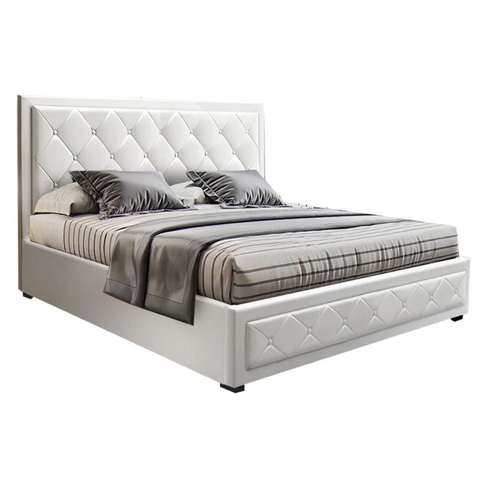 Artiss Bed Frame Double Size Gas Lift White TIYO -Home Living Store - -  