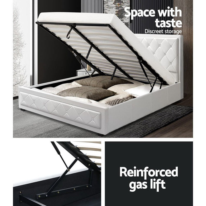 Artiss Bed Frame Double Size Gas Lift White TIYO -Home Living Store - -  