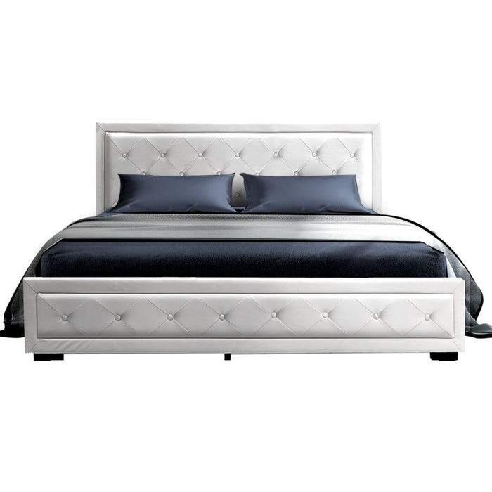 Artiss Bed Frame Double Size Gas Lift White TIYO -Home Living Store - -  