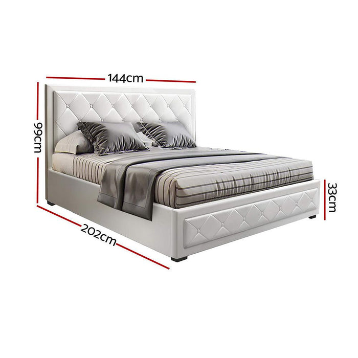 Artiss Bed Frame Double Size Gas Lift White TIYO -Home Living Store - -  