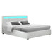 Artiss Bed Frame Double Size LED Gas Lift White COLE -Home Living Store - -  