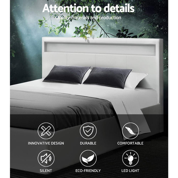 Artiss Bed Frame Double Size LED Gas Lift White COLE -Home Living Store - -  