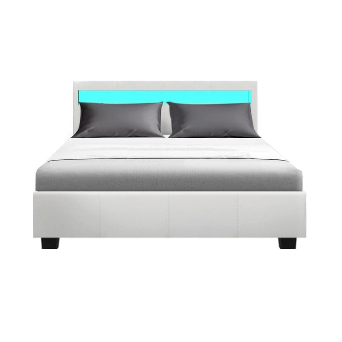 Artiss Bed Frame Double Size LED Gas Lift White COLE -Home Living Store - -  